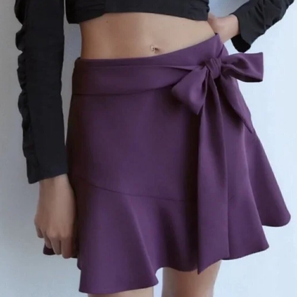 ZARA PURPLE BOW WRAP SKORT SKIRT